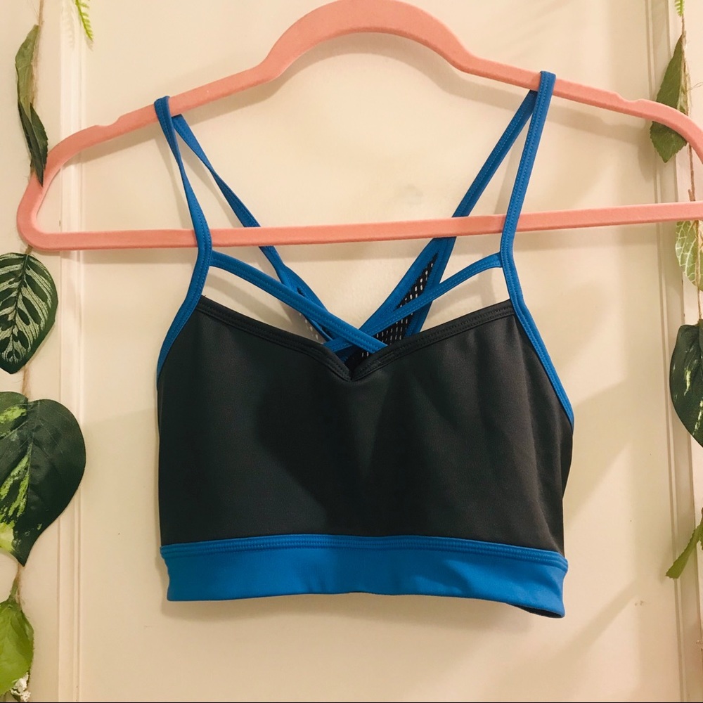Zella Criss Cross Blue Gray Sports Bra